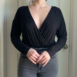 BLUE BLUSH Deep V Bodysuit